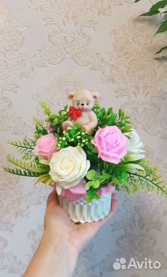 Букет из мыла с мишкой Подарок на день рождения