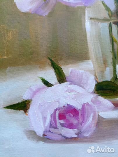 Цветы в вазе розы картина маслом 30 х 40 см