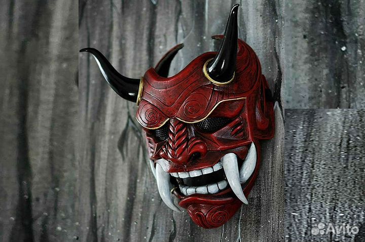 Маска Самурая Демон с клыками красный карнавальная