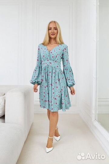 Берюзово - голубое летнее платье сарафан s (42-44)