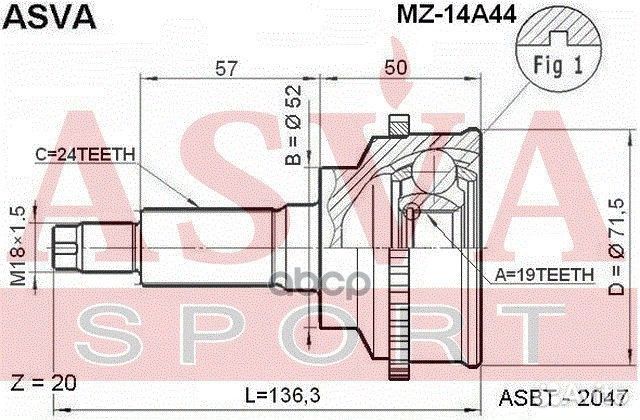 Шрус наружный 19X52X24 MZ14A44 asva
