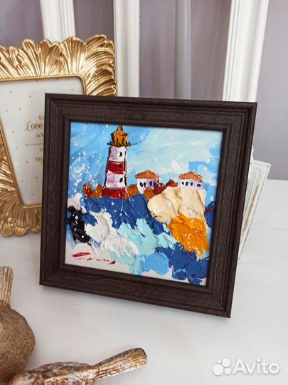 Картина маяк морской пейзаж масло холст живопись