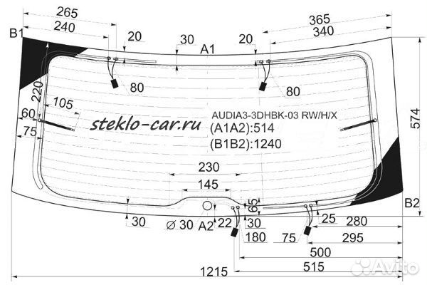 Audi A3 3D HBK 2003-12 (1отв.+ANT) benson Стекло заднее