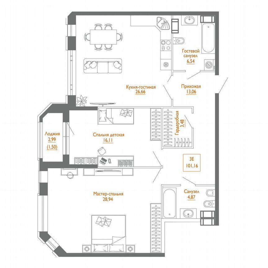2-к. квартира, 100 м², 5/7 эт.