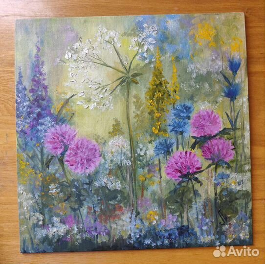 Картина маслом на холсте. Луг