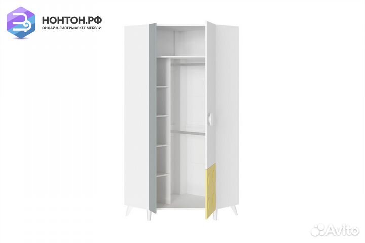 Шкаф Кубо угловой белый / грин грей софт / солнечн