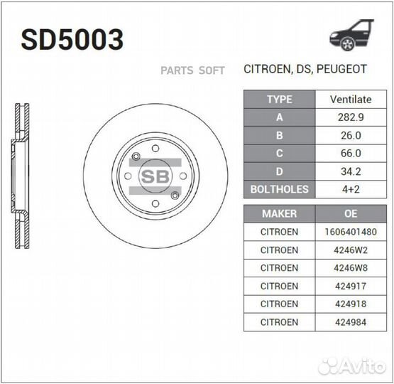 Sangsin brake SD5003 Диск тормозной передний citro