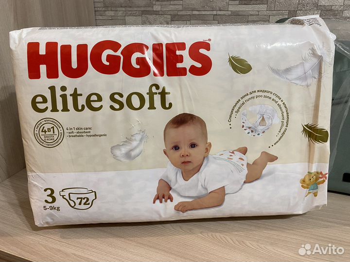 Подгузники Huggies Elite Soft 3 5-9kr 72шт