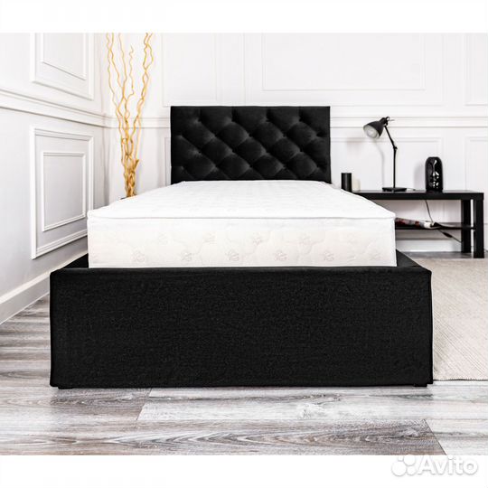 Кровать 90х200 односпальная черный велюр