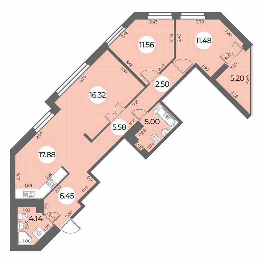 3-к. квартира, 83 м², 18/24 эт.