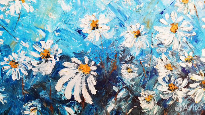 Картина маслом нежные ромашки