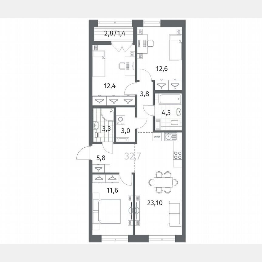 3-к. квартира, 81,7 м², 11/12 эт.