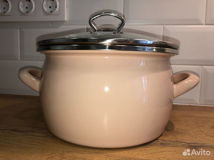 Кастрюля эмалированная 4 л с крышкой для всех плит
