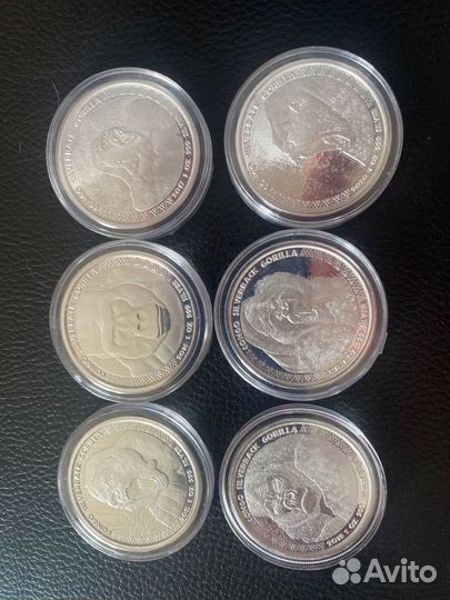 Республика Конго- горилла, 6 монет 2015-2020 г