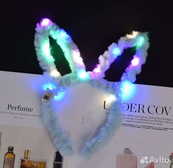 Ободок для волос уши зайца светящиеся новые