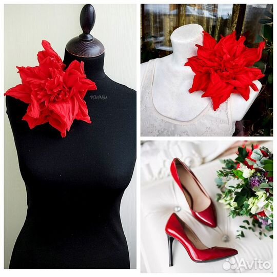 Большой цветок брошь из ткани