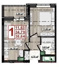 1-к. квартира, 38,6 м², 2/8 эт.