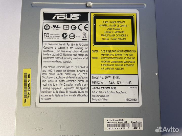 Оптический привод asus DRW-1814BL Black