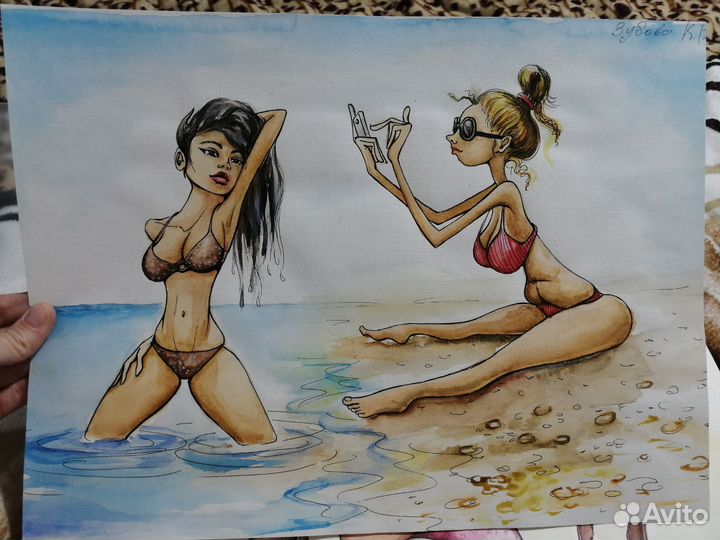 Потешные картины акварелью, живопись а3