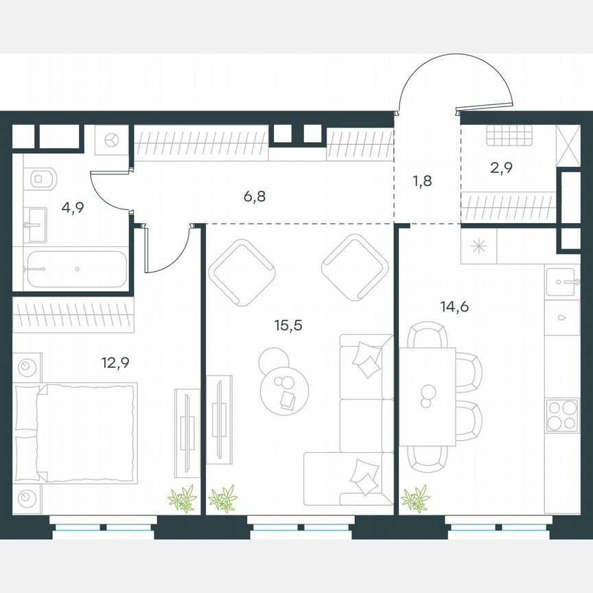 2-к. квартира, 59,4 м², 12/37 эт.