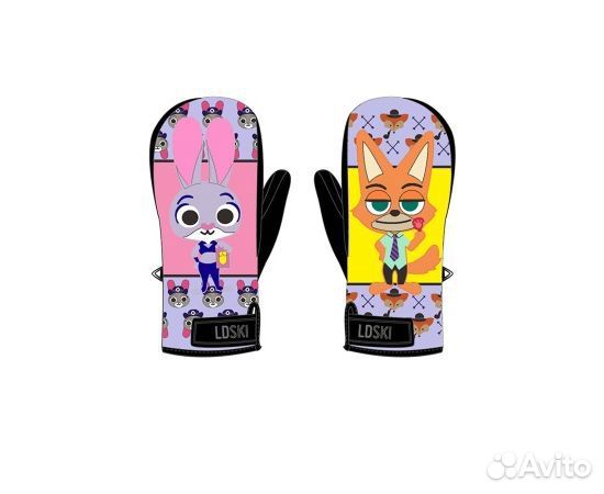 Детские зимние варежки LDski. лис/заяц