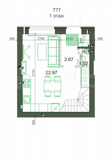 Таунхаус 78,1 м² на участке 1 сот.