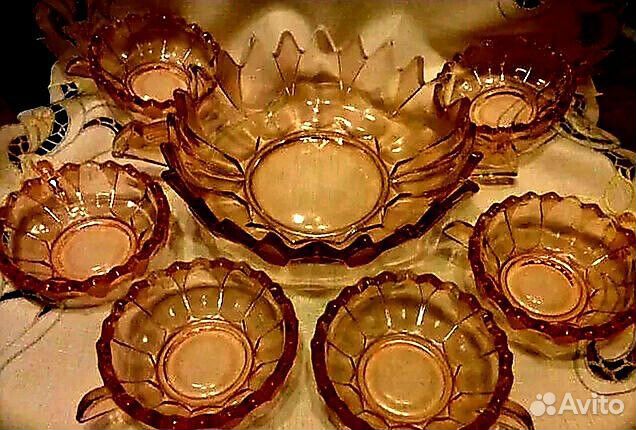 Стекло цветное десертный набор винтаж германия