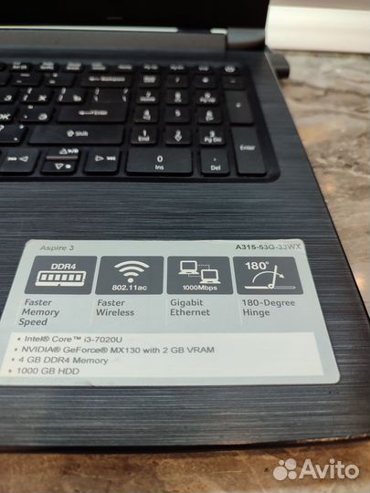 Игровой Acer core i3-7020U-4 ядра/MX130/fullhd