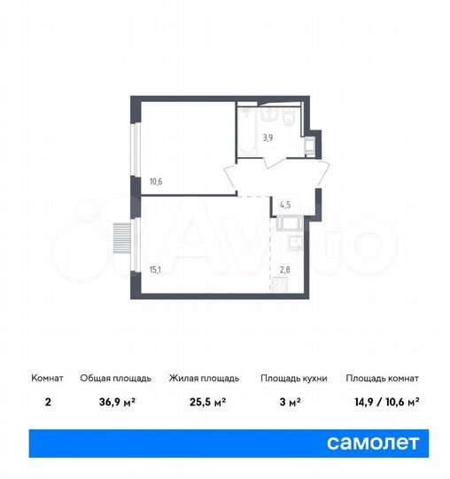 2-к. квартира, 36,9 м², 14/17 эт.