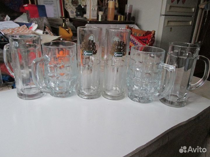 Кружки пивные гранёные и ячеистые. Стаканы Гёссер
