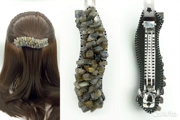 Заколка для волос из бисера и натур. камня