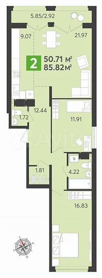 3-к. квартира, 85,8 м², 12/17 эт.