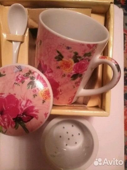 Чашка для заваривания чая с фарфоровым ситом крышк