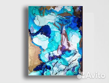 Картина абстракция в синих, голубых тонах, вода