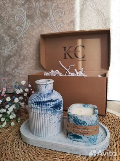 Набор из гипса ваза+свеча+поднос / ручная работа
