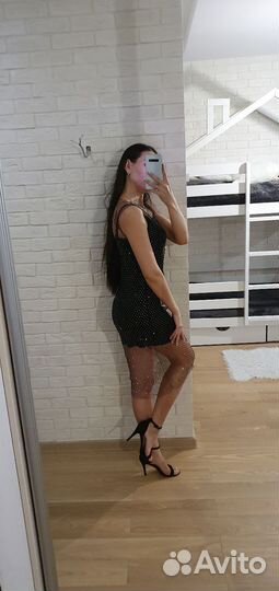 Платье женское с сеткой со стразами