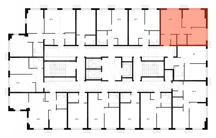 2-к. апартаменты, 46,9 м², 23/24 эт.
