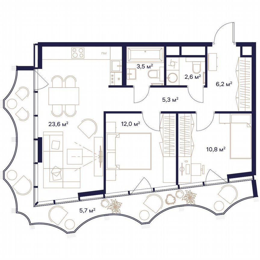 2-к. квартира, 69,7 м², 14/24 эт.