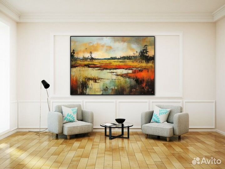 Большая картина маслом Вид на Озеро Примерка