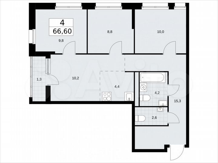 4-к. квартира, 66,6 м², 9/10 эт.