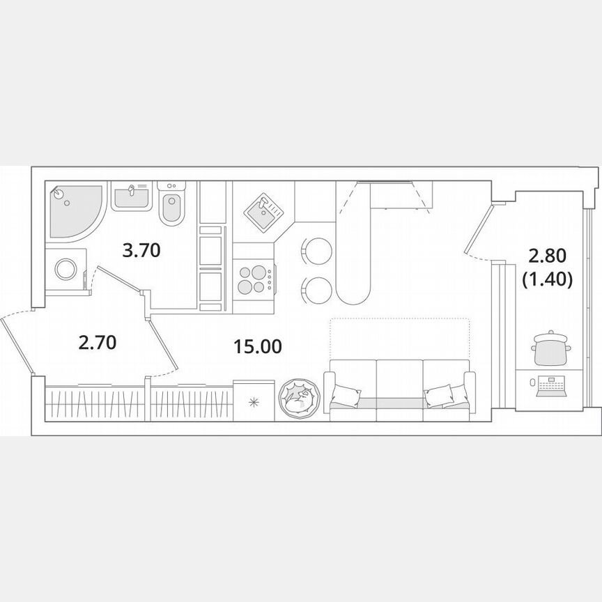 Квартира-студия, 22,8 м², 11/13 эт.