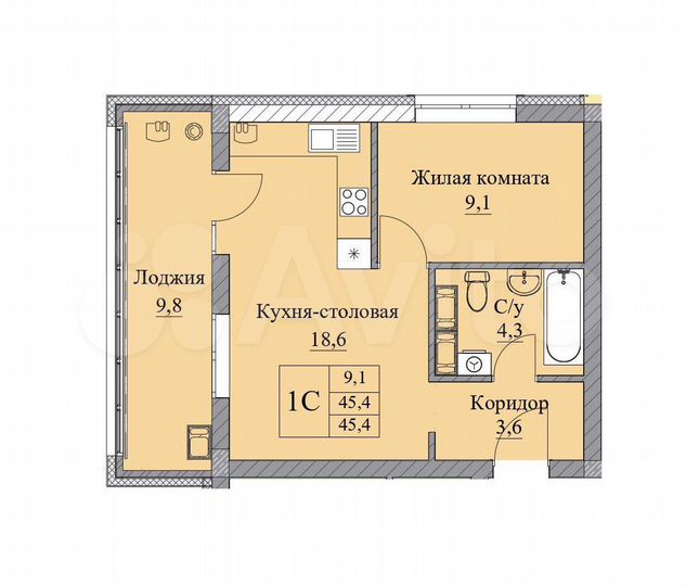 2-к. квартира, 45 м², 4/4 эт.