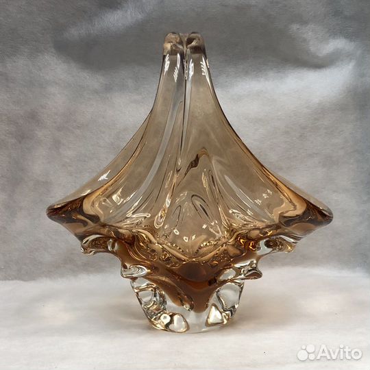 Ваза корзинка для конфет Чехословакия хрусталь