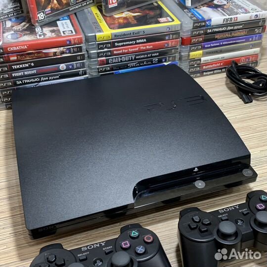 PlayStation 3 Slim 500Gb + 55Игр + 2Геймпада