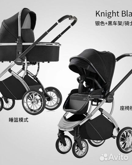 Коляска модульная Luxmom 770 2 в 1, черный цвет