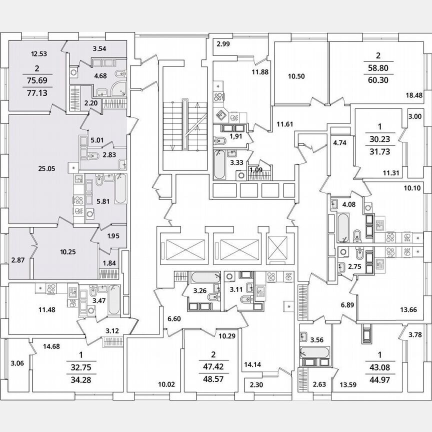 2-к. квартира, 77,1 м², 20/22 эт.