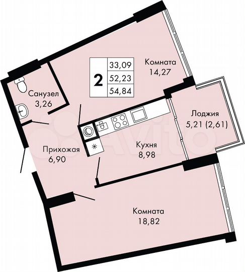 2-к. квартира, 54,8 м², 5/9 эт.