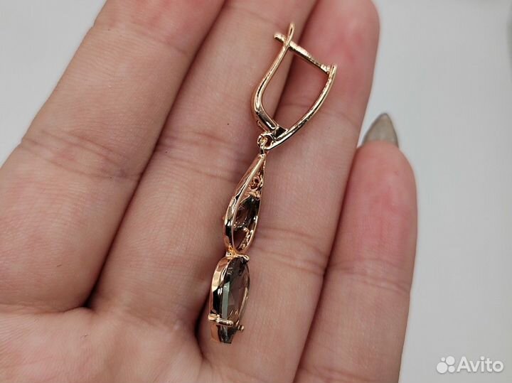 Стильные серьги, раухтопаз