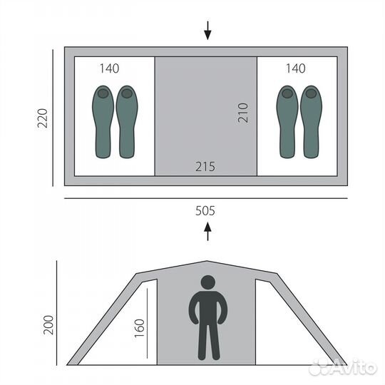 Палатка BTrace Ruswell 4 (Зеленый) (T0263)