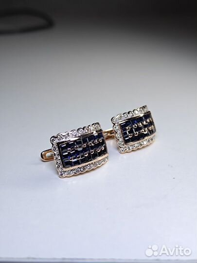 Золотые Серьги 585 с сапфирами и бриллиантами